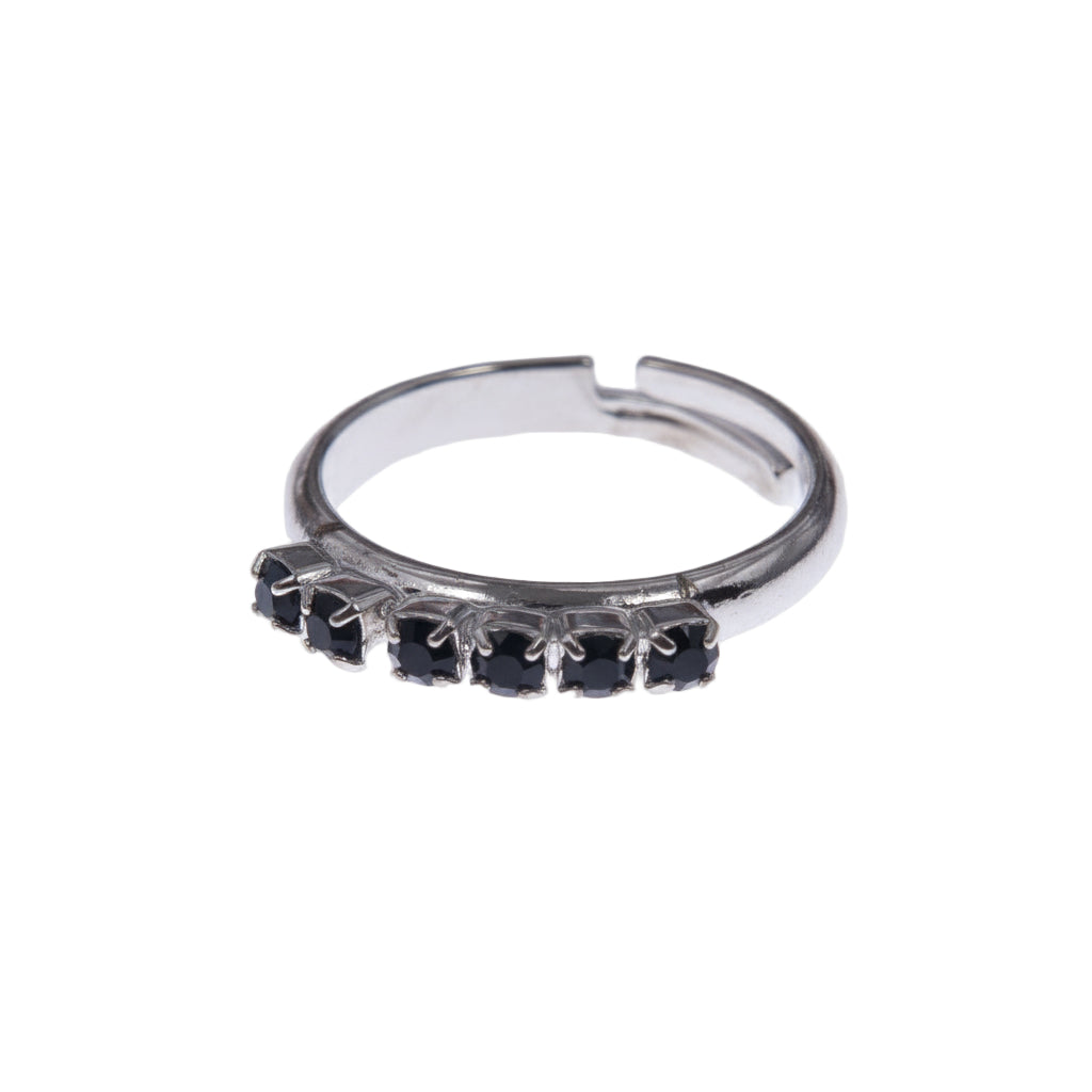 Anello con cristalli Swarovski neri a fila e regolabile, vista laterale Made In Italy su Giamas