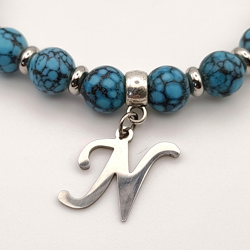 Bracciale Forza Napoli con perle azzurre e lettera N by ungioielloperte