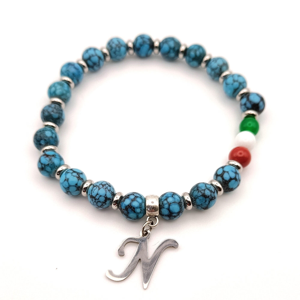 Bracciale Napoli Campione perle azzurre perline tricolore cingolo N by giamas
