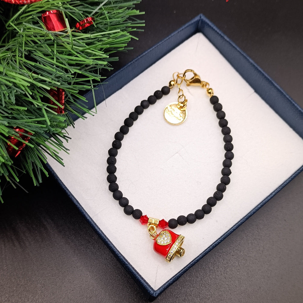 Bracciale unisex pietra lavica con campanella in scatola regalo