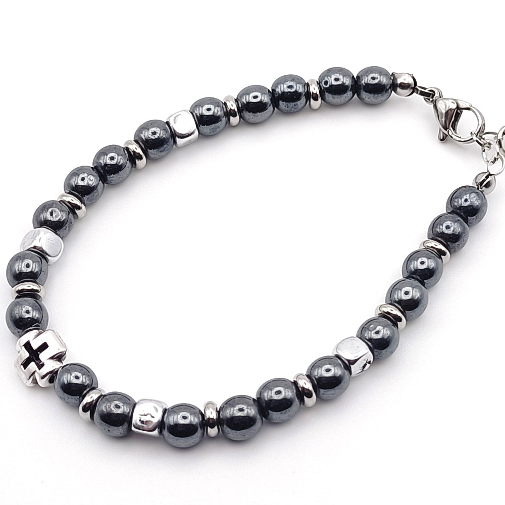 Bracciale ematite con croci argentate Giamas - artigianato italiano
