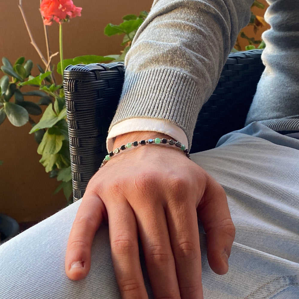 Bracciale ematite agata verde indossato Giamas - design elegante