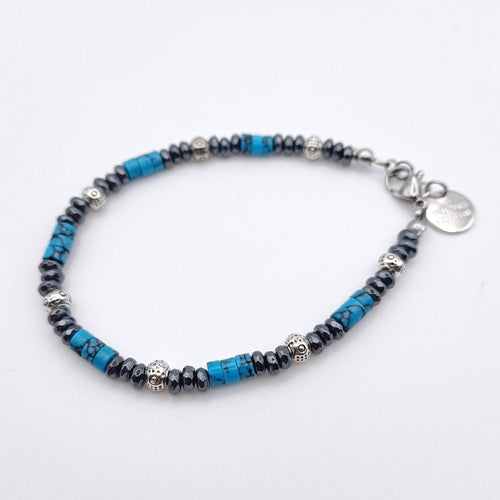 Bracciale unisex ematite turchese dettagli argentati Giamas - gioielli artigianali made in Italy