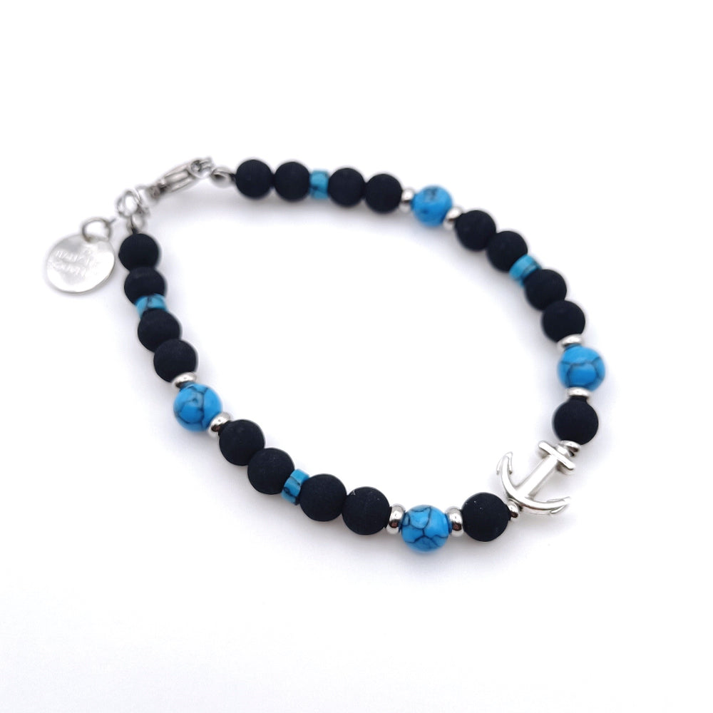 Bracciale unisex pietre laviche turchese ancora Giamas - gioielli marinari made in Italy