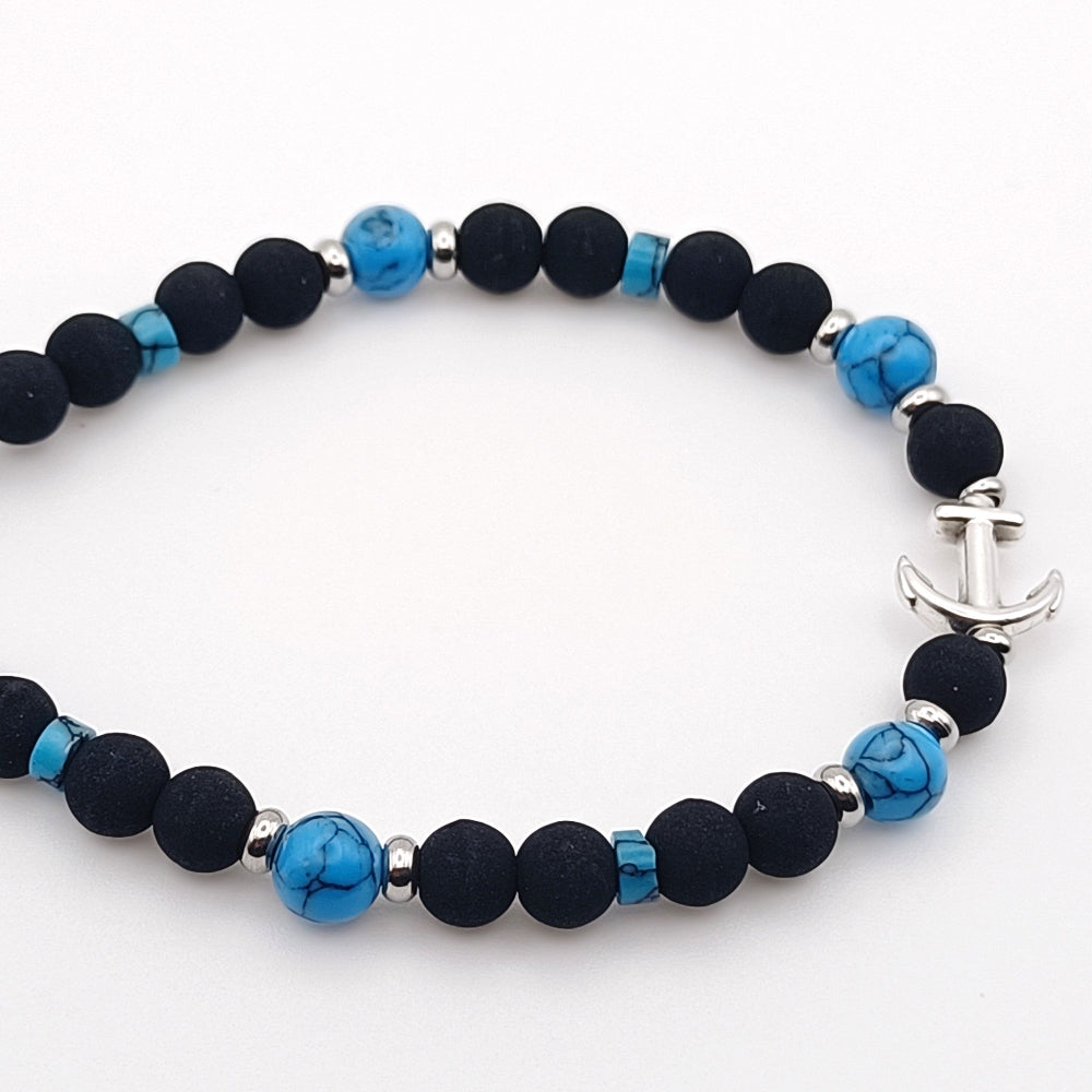 Bracciale pietre laviche turchese ancora argentata Giamas - artigianato italiano