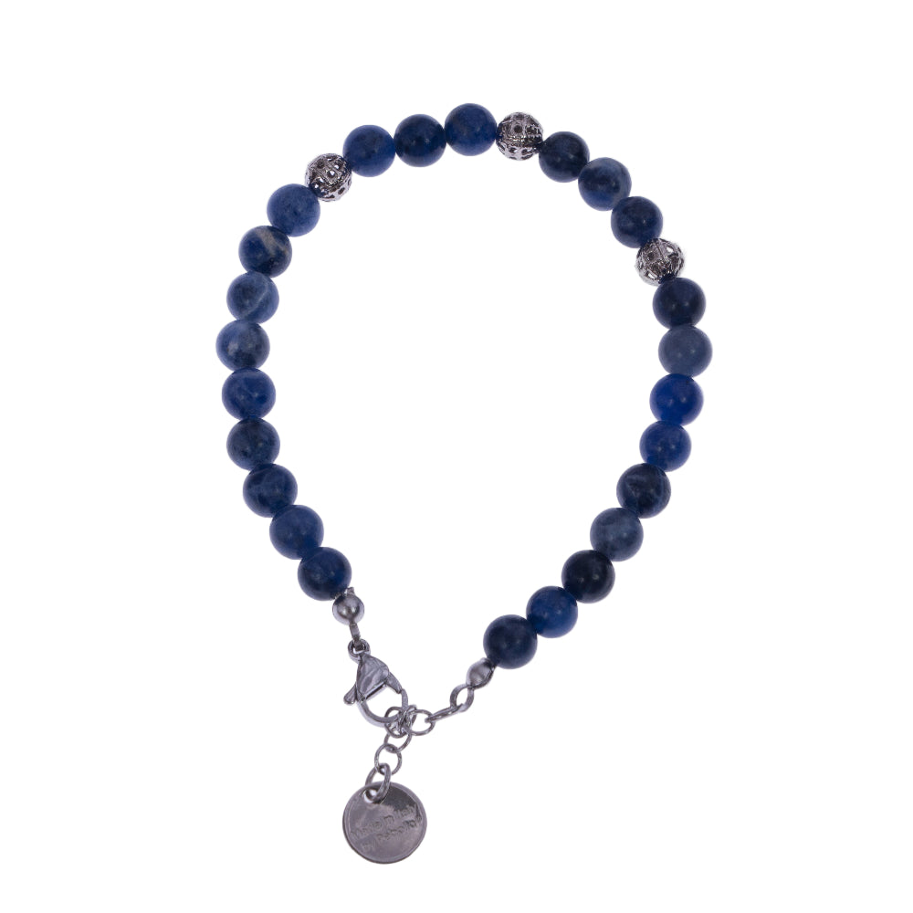 Bracciale con perle blu e inserti argentati su ungioielloperte.com