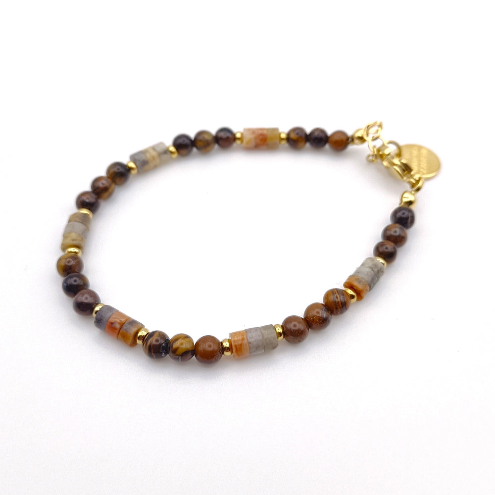 Bracciale unisex occhio di tigre labradorite dettagli dorati Giamas - pietre naturali made in Italy