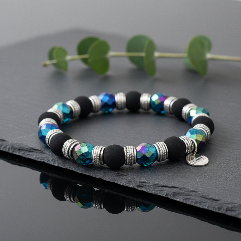 Bracciale uomo vetro di Murano e pietra lavica artigianale - Giamas