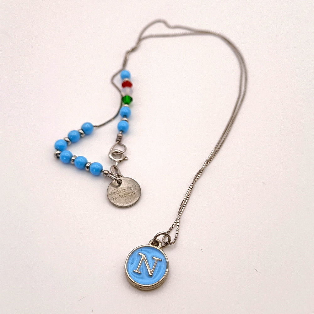Collana Forza Napoli con perline azzurre e cristalli tricolore by ungioielloperte
