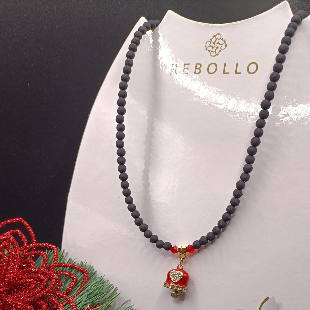 Collana con Perle di Lava Sintetizzata e Campanella Rossa Made in Italy