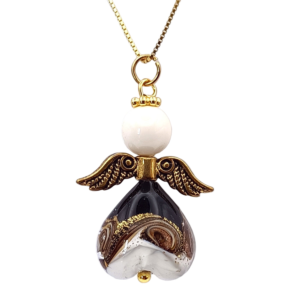 Collana natalizia con ciondolo angelo in vetro di Murano nero - Made in Italy Giamas
