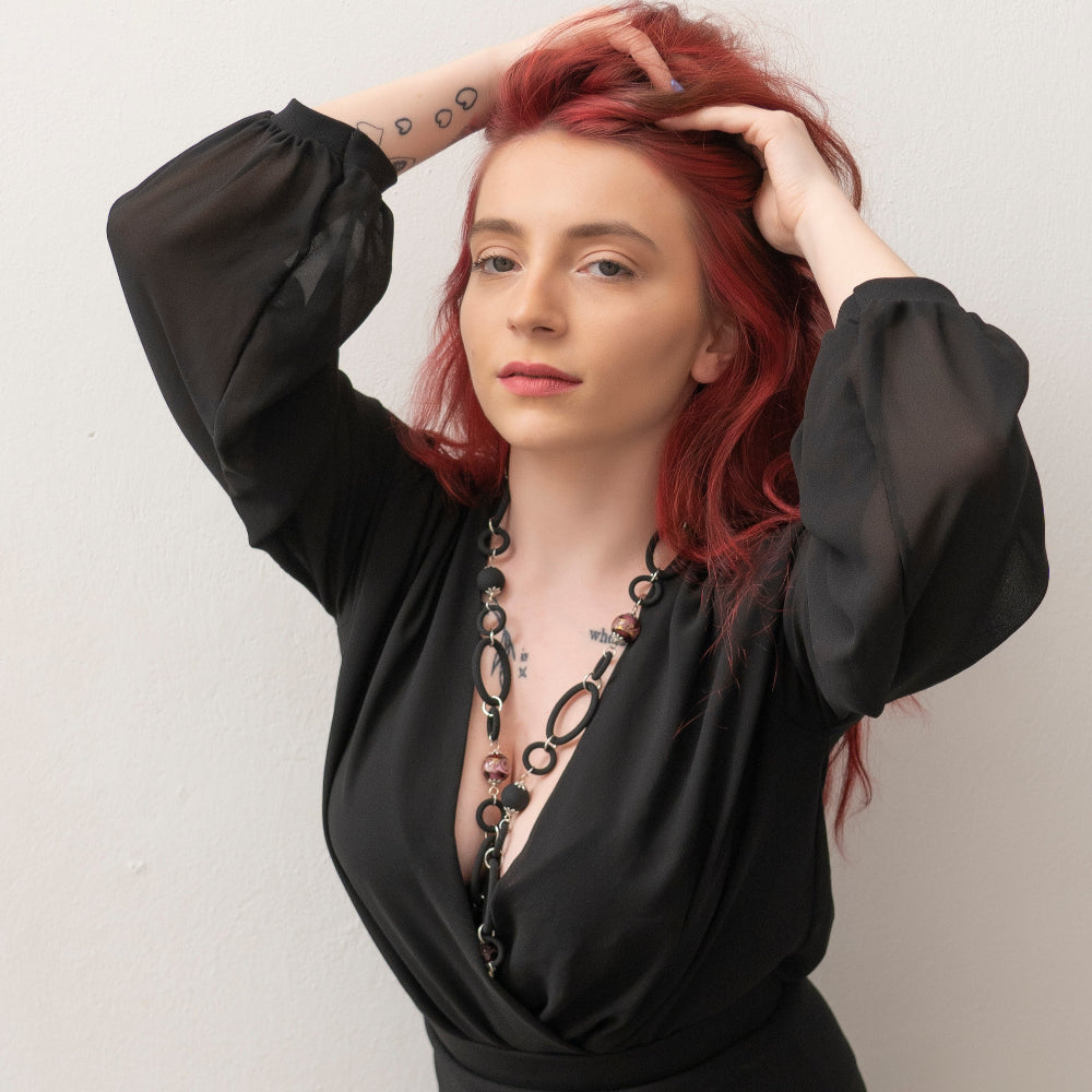 Collana Donna Vetro Murano e Pietra Lavica