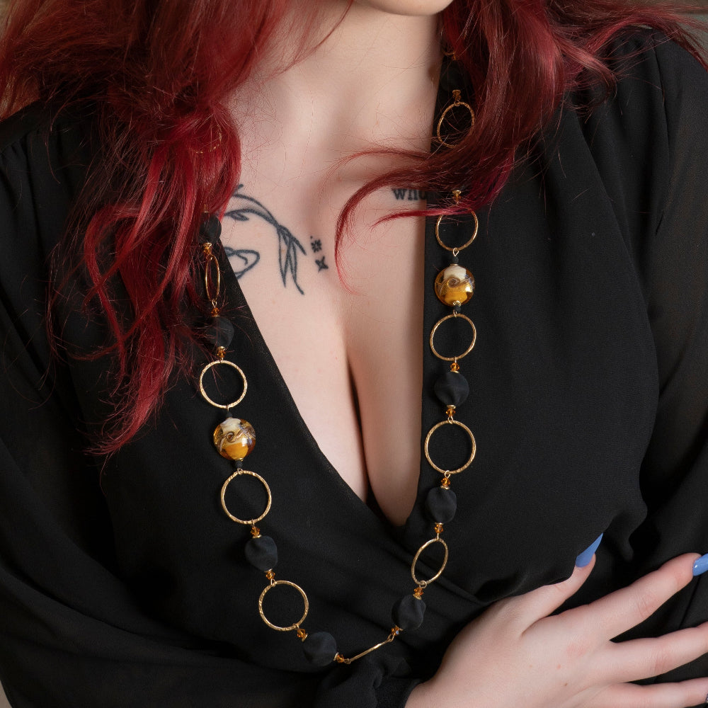 Collana Donna Vetro Murano e Pietra Lavica Argento