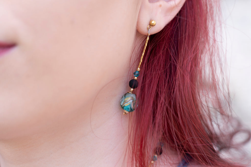 Orecchini Donna Pendenti Vetro Murano Cristallo e Pietra Lavica