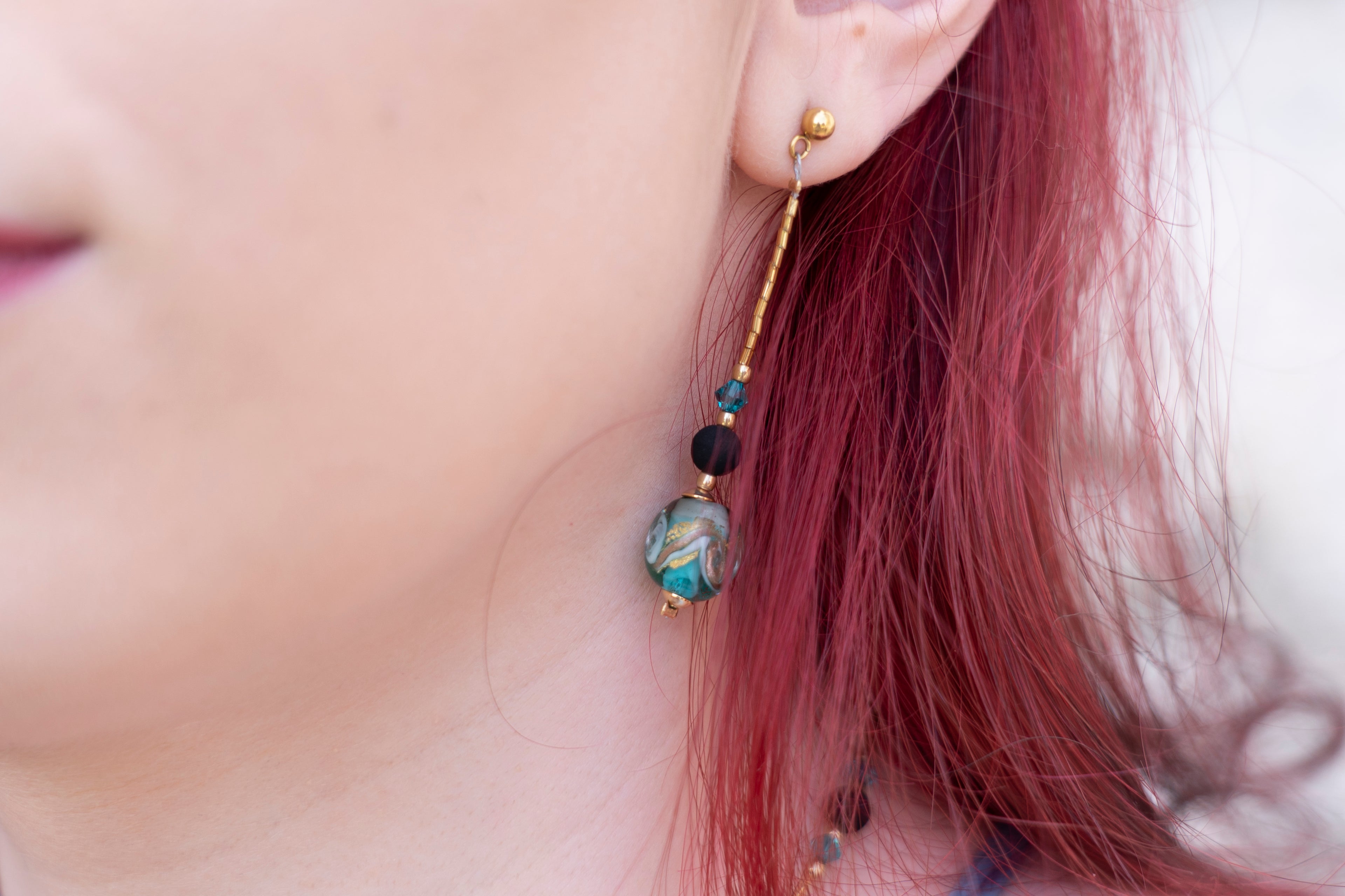 Orecchini Donna Pendenti Vetro Murano Cristallo e Pietra Lavica