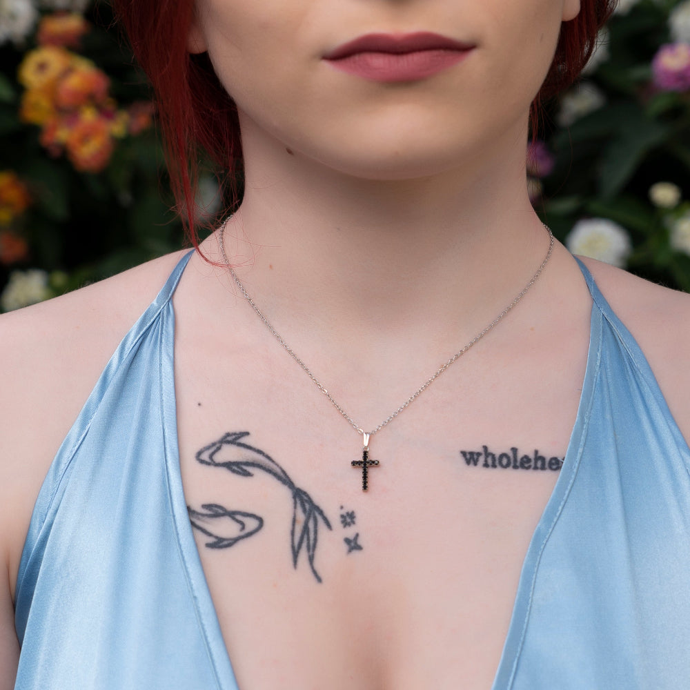 Collana Donna Pendente Croce Strass Cristalli Swarovski