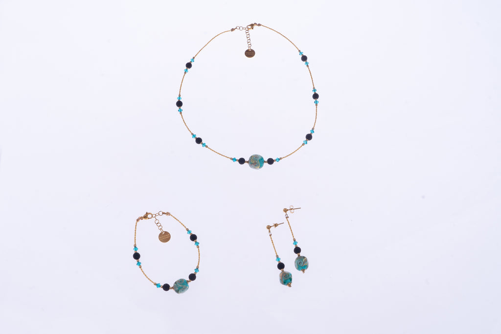 Orecchini Donna Pendenti Vetro Murano Cristallo e Pietra Lavica