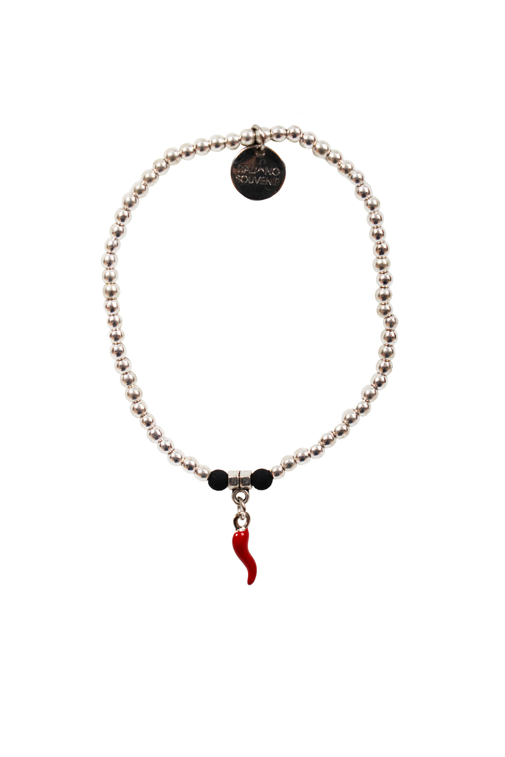 Bracciale Giamas perline acciaio cornetto rosso amuleto napoletano