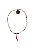 Bracciale Giamas perline acciaio cornetto rosso amuleto napoletano