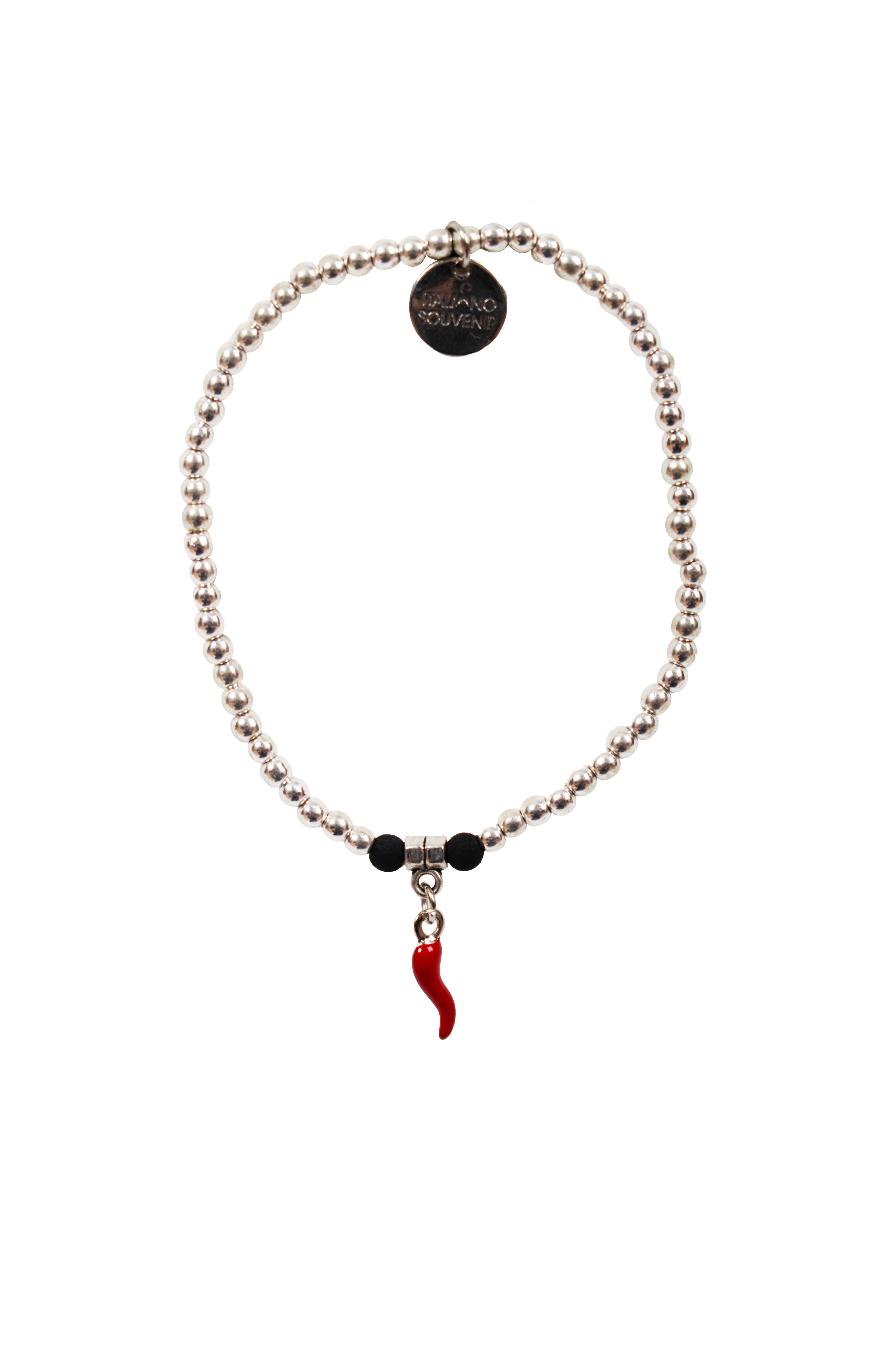 Bracciale Giamas perline acciaio cornetto rosso amuleto napoletano