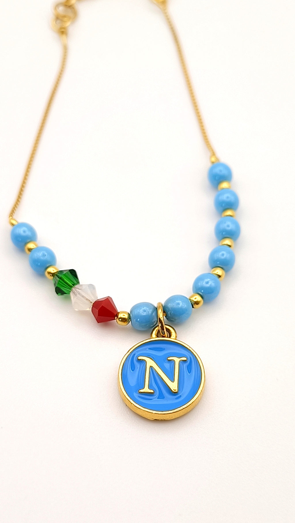 Bracciale con Perle Azzurre "N"