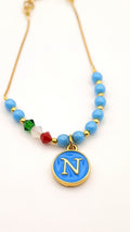 Bracciale Forza Napoli con perle azzurre e ciondolo N oro - tifosi partenopei