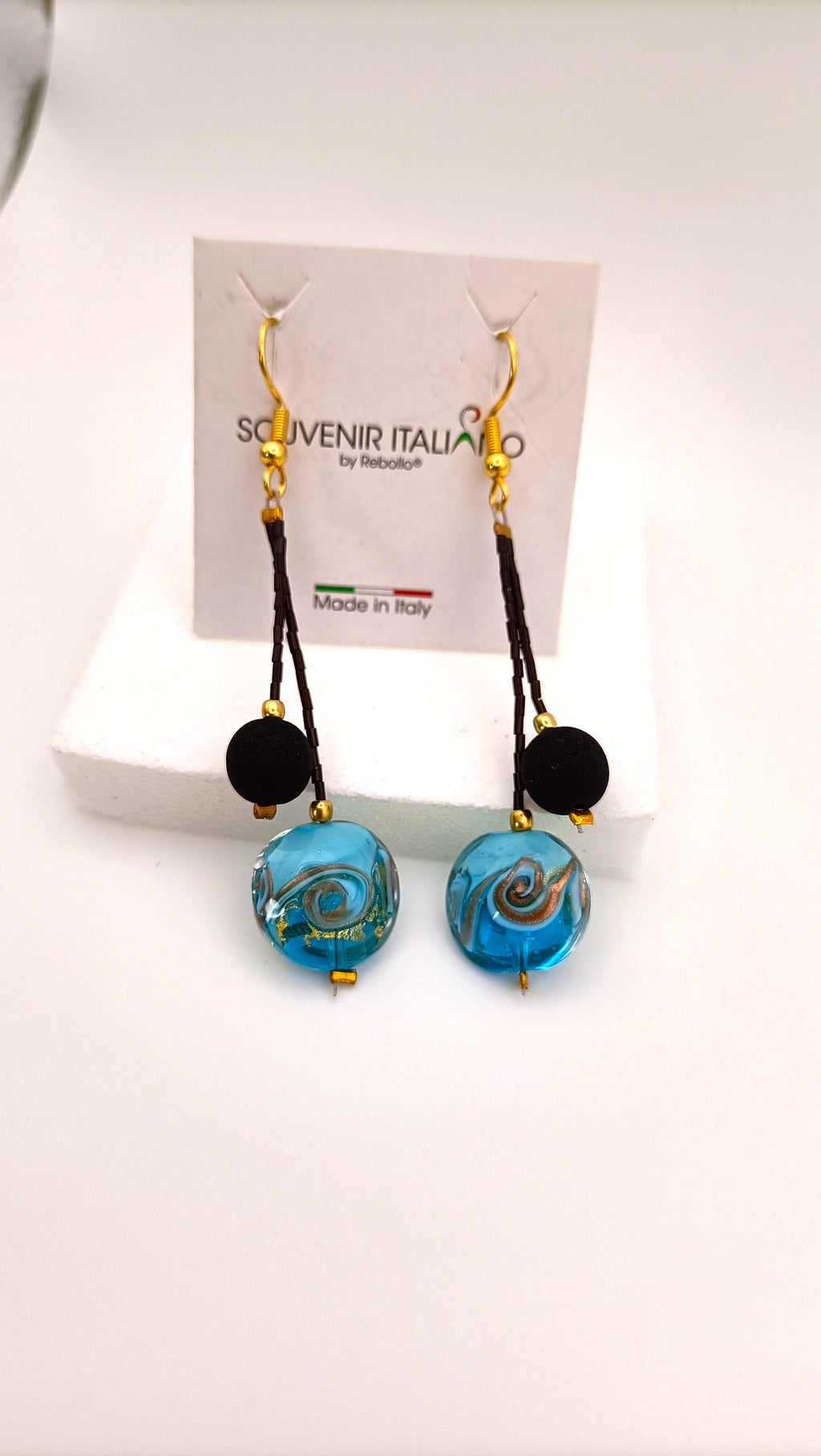 Orecchini Pendenti Vetro di Murano e Pietra Lavica