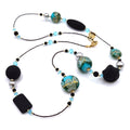 Collana donna con vetro di Murano, pietra lavica e cristallo perlato - vista frontale artigianato italiano