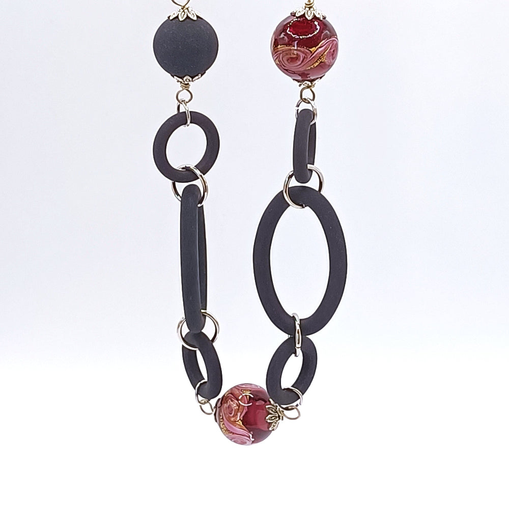 Collana Donna Vetro Murano e Pietra Lavica
