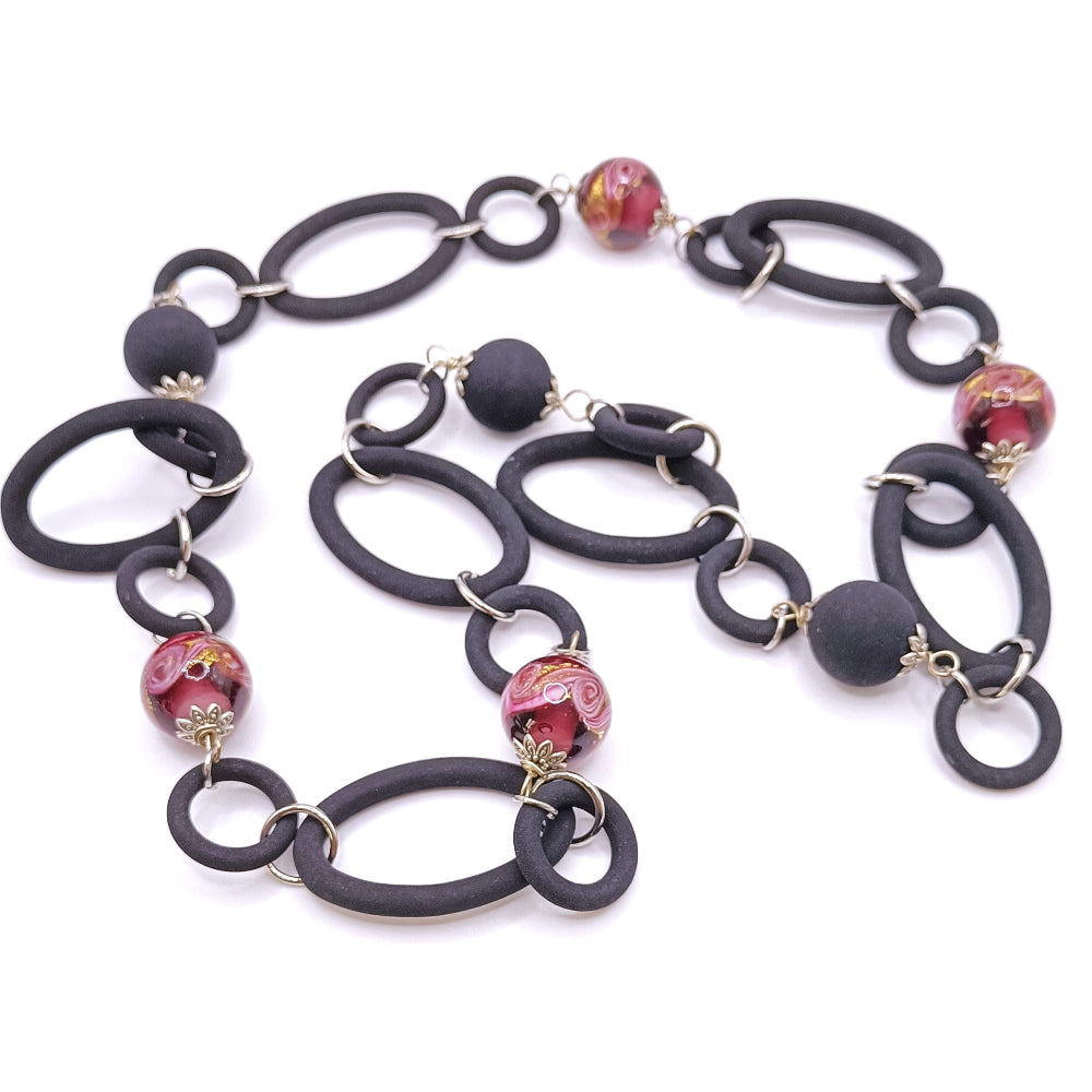 Collana Donna Vetro Murano e Pietra Lavica