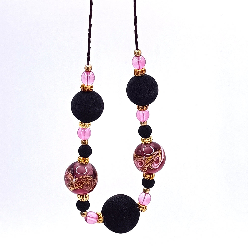 Collana Donna in vetro di Murano e Pietra Lavica