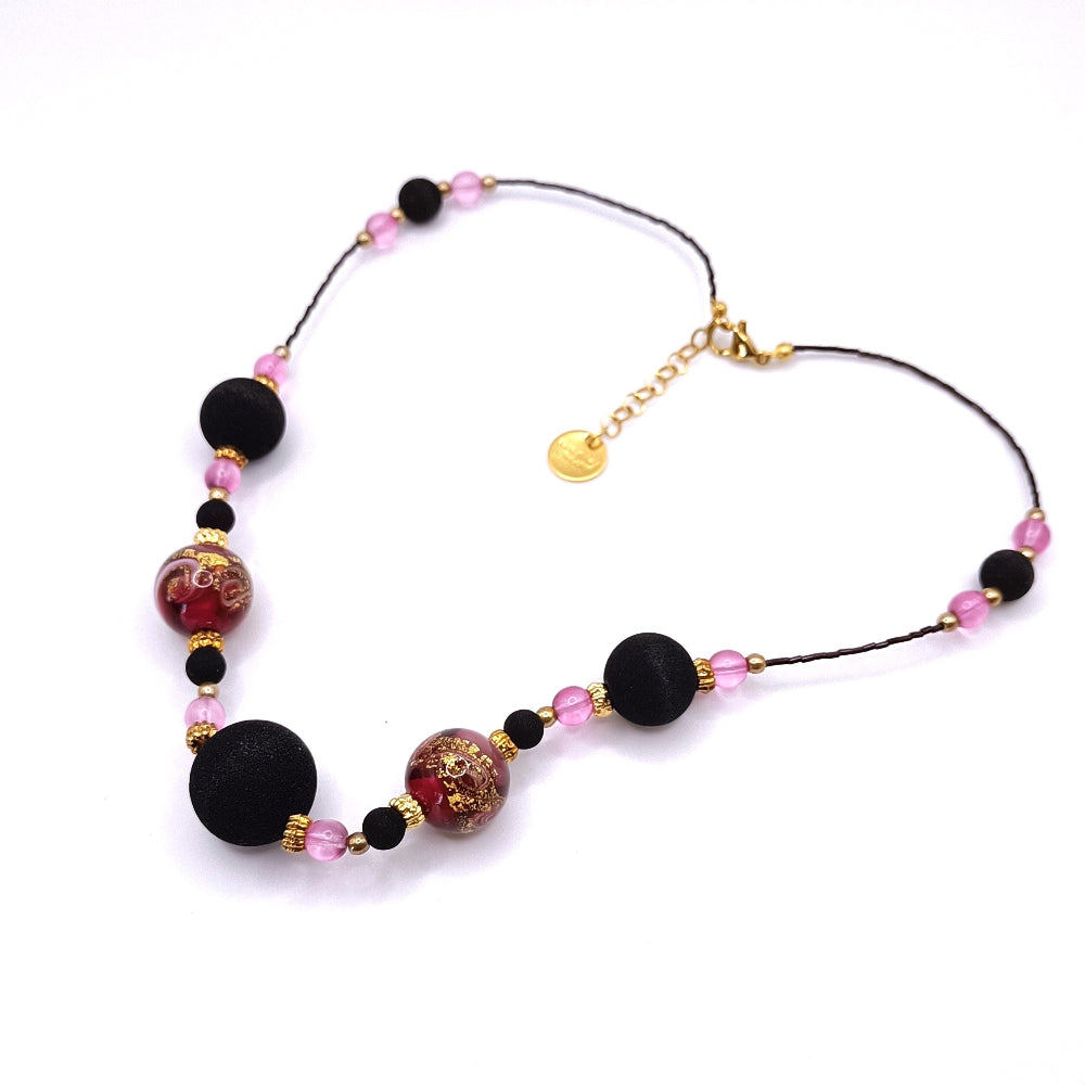 Collana Donna in vetro di Murano e Pietra Lavica