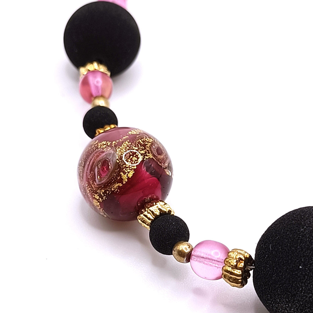 Collana Donna in vetro di Murano e Pietra Lavica