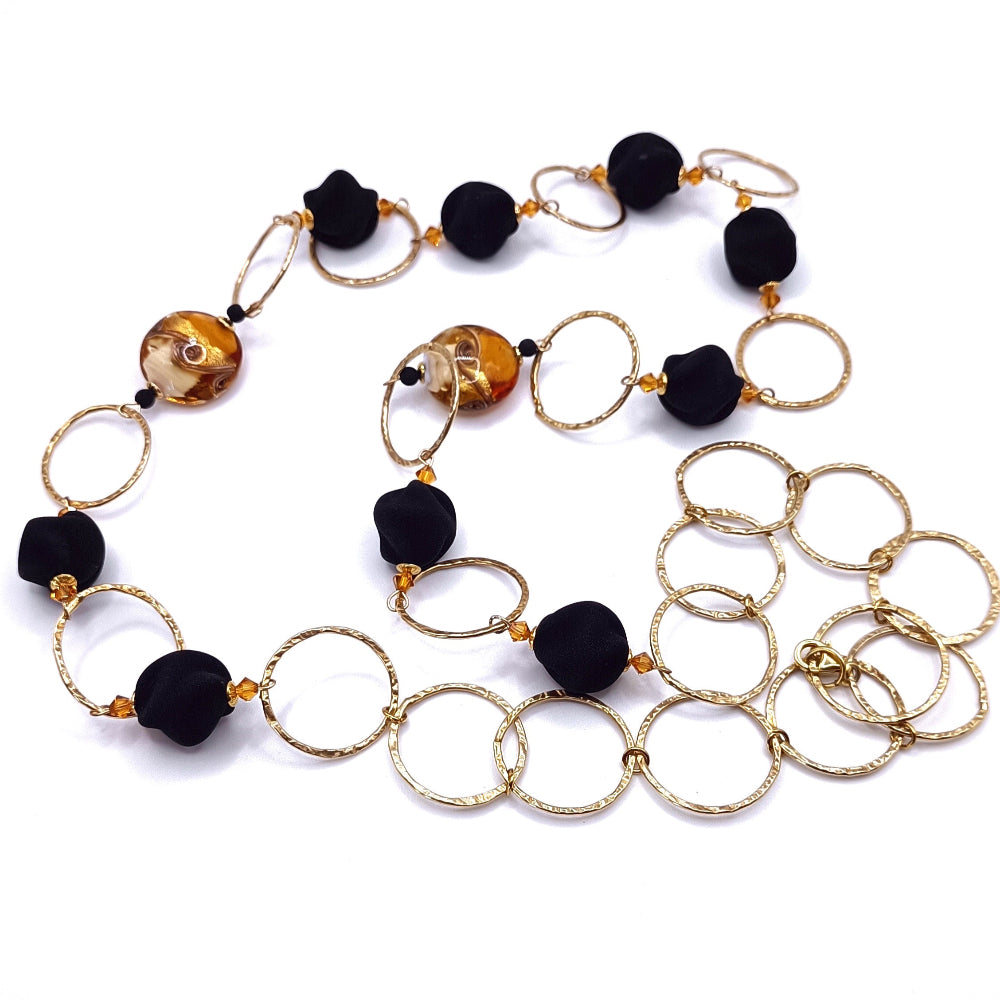 Collana Donna Vetro Murano e Pietra Lavica Argento