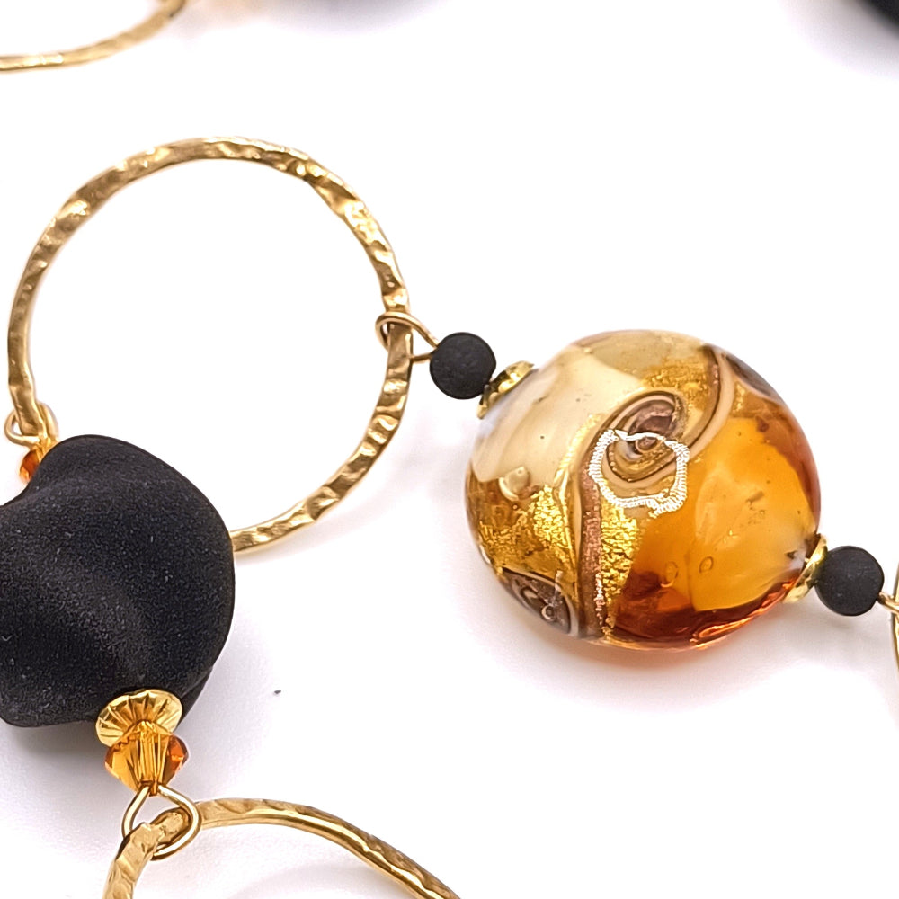 Collana Donna Vetro Murano e Pietra Lavica Argento