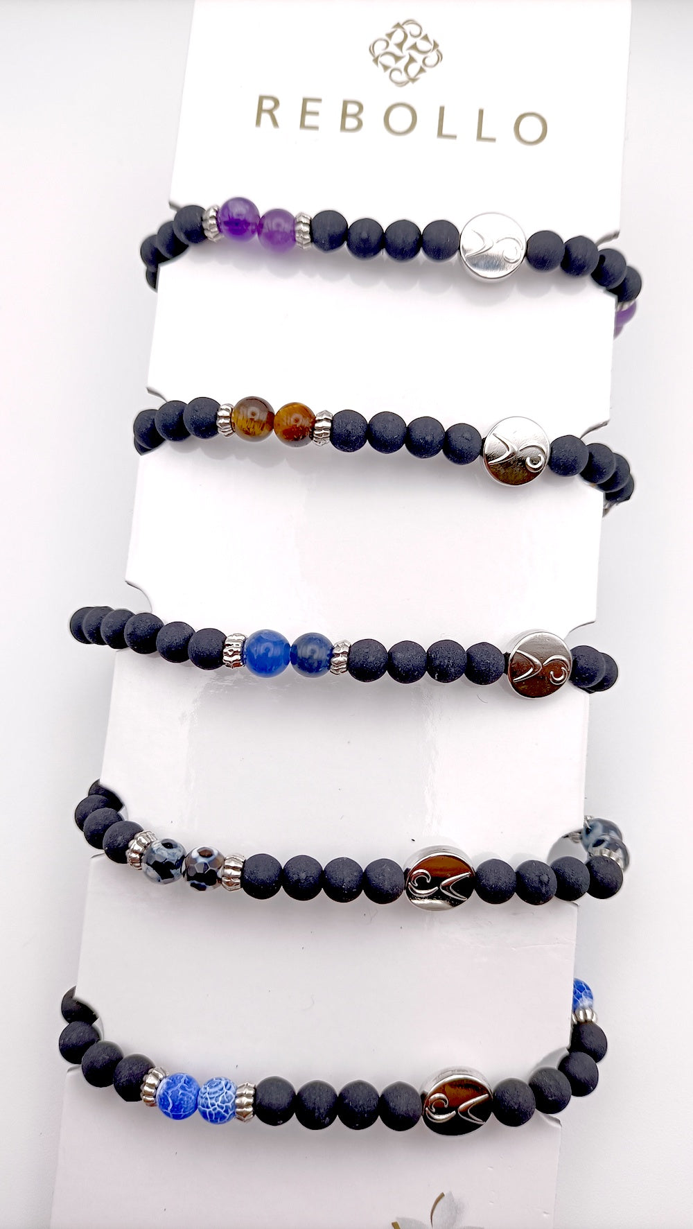 Bracciale Pietra Lavica e Pietre Naturali Uomo