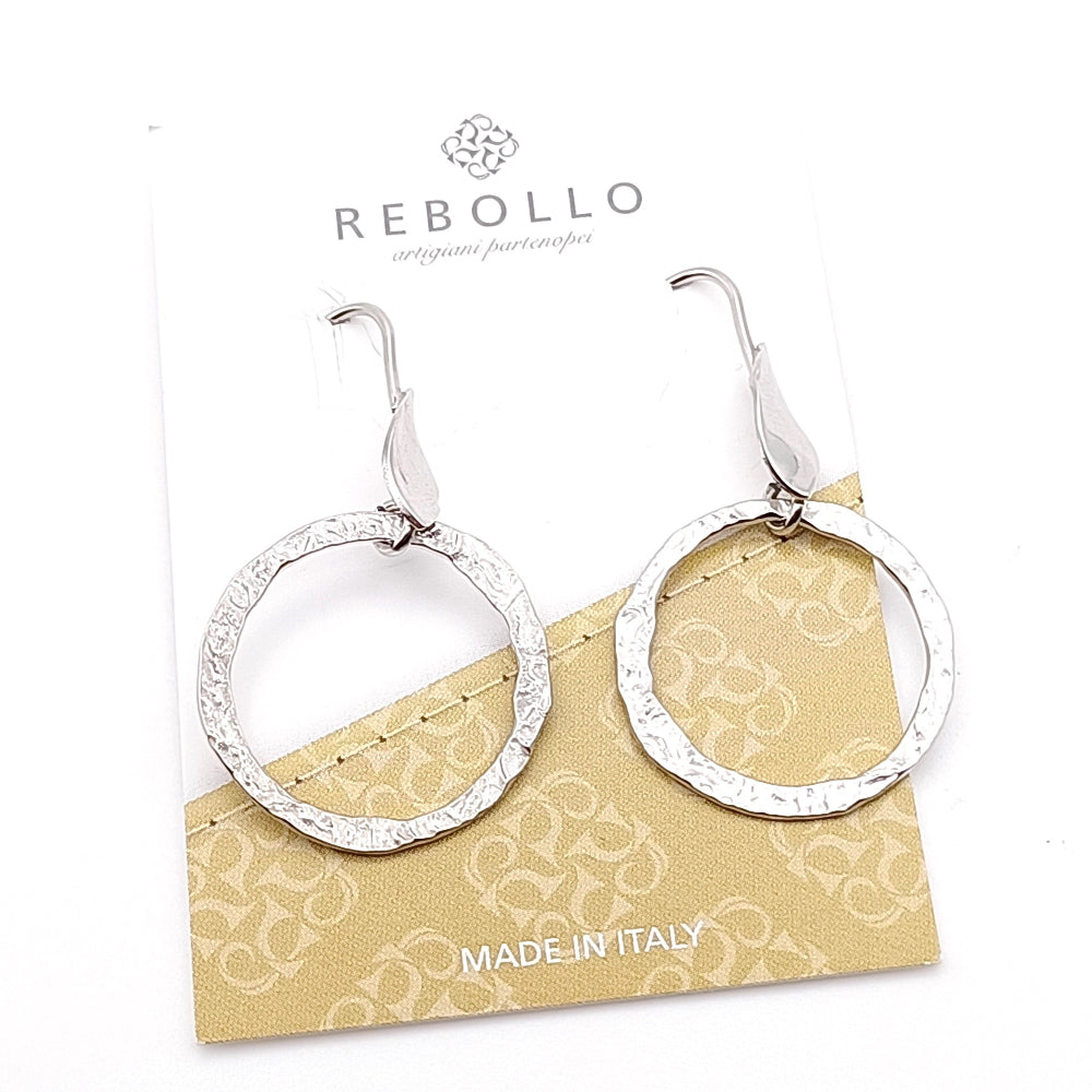 Orecchini Pendenti Argento 925 Cerchi Martellati