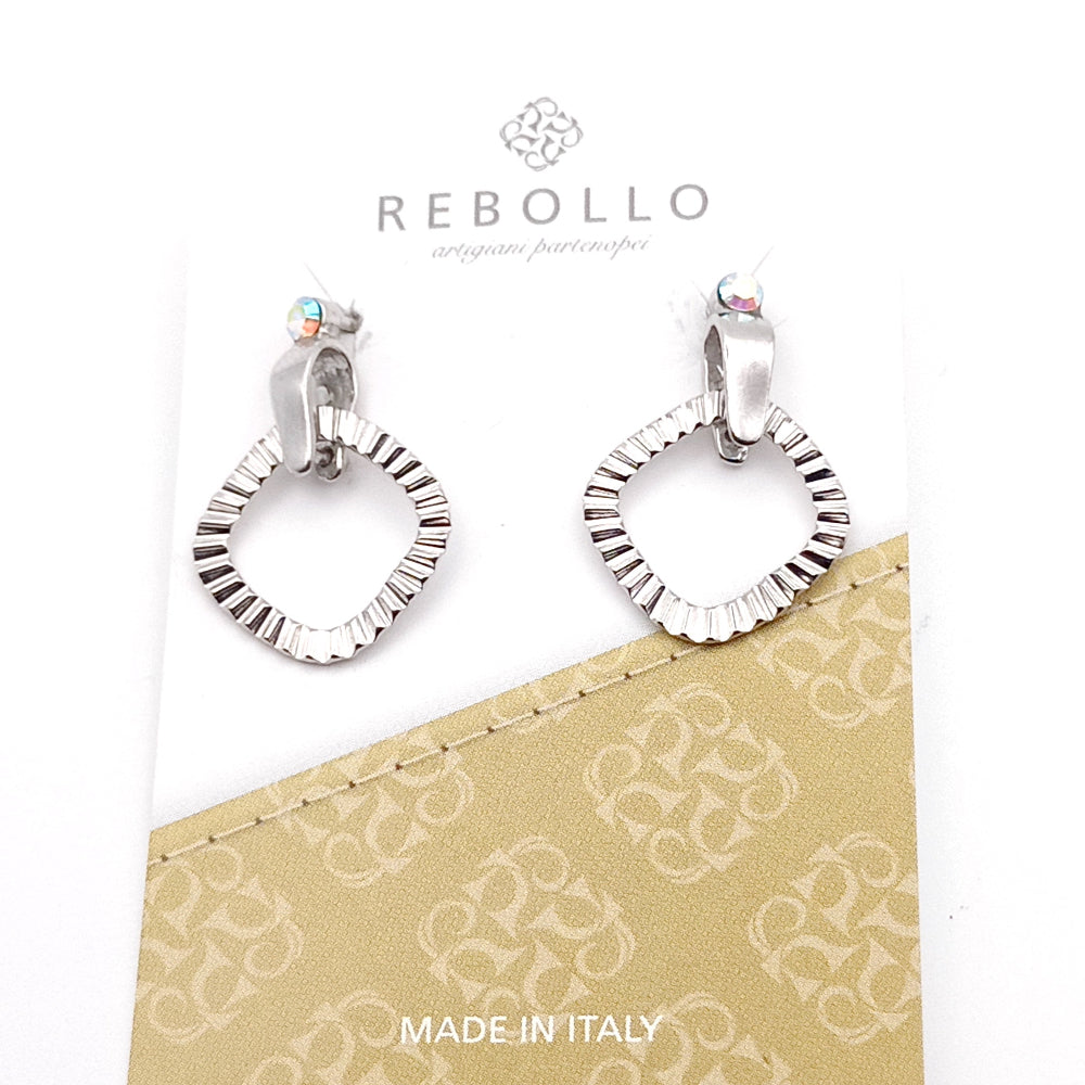 Orecchini pendenti argento 925 con cristallo Swarovski e cerchi martellati made in Italy - vista completa