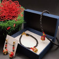 Set collana bracciale orecchini perle lava campanella rossa Made in Italy artigianale
