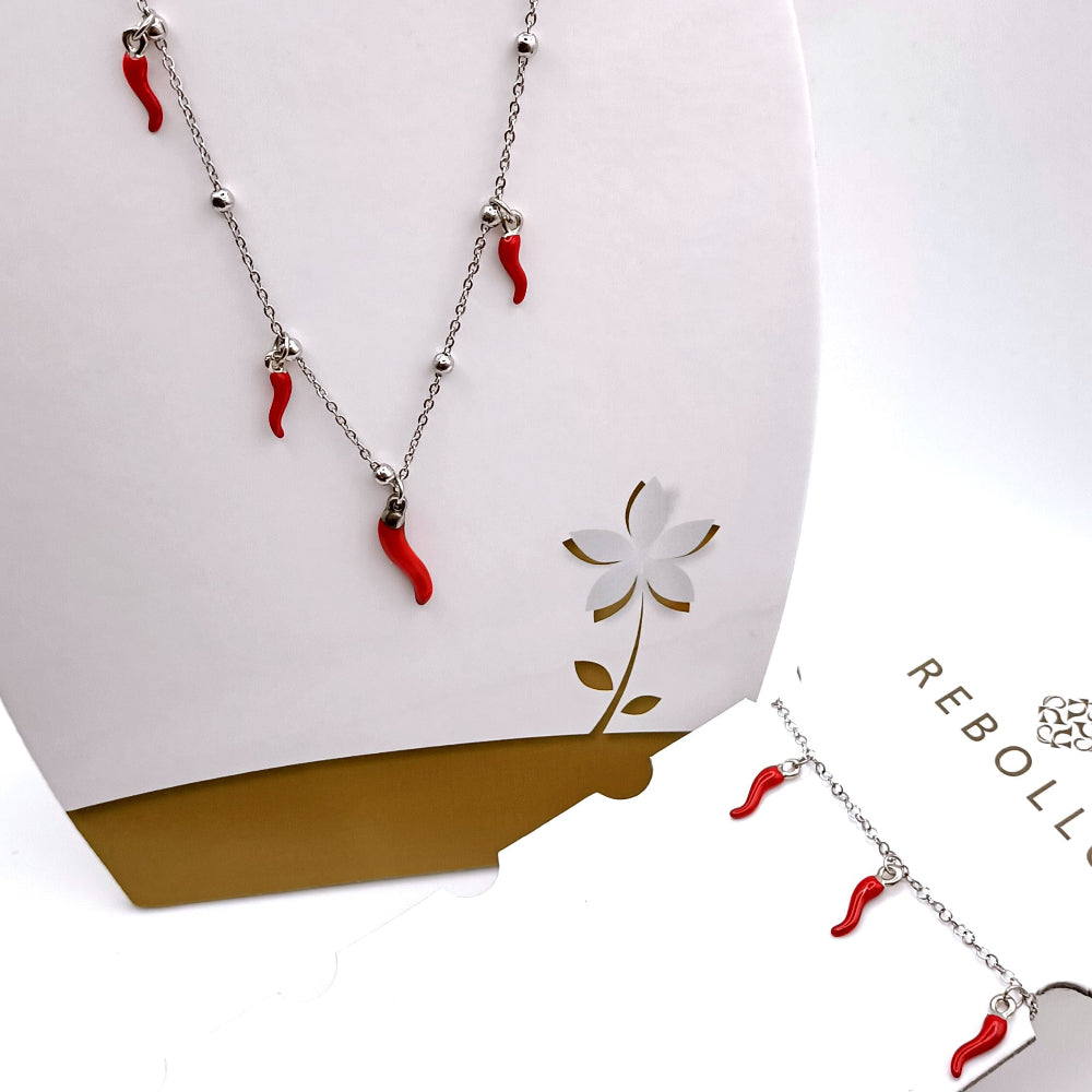 Set collana bracciale con ciondoli a forma di cornetto rosso