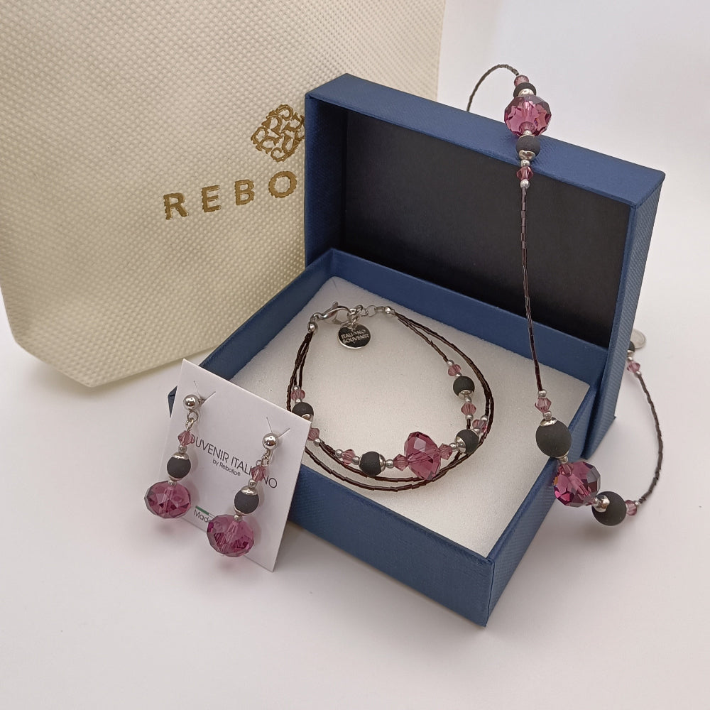 Set gioielli pietra lavica e vetro viola - ungioielloperte