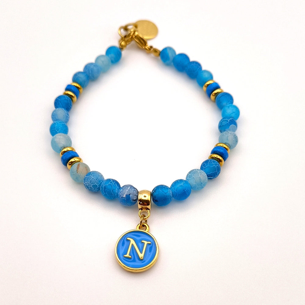 Bracciale Forza Napoli con perline azzurre e cinologhi con lettera N - ungioielloperte