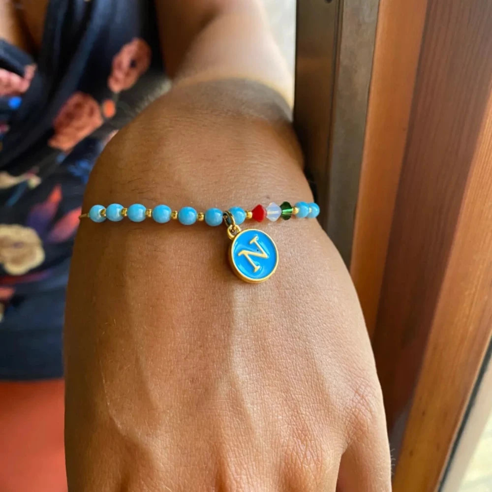 Bracciale Forza Napoli con perline azzurre e cristalli tricolore - ungioielloperte