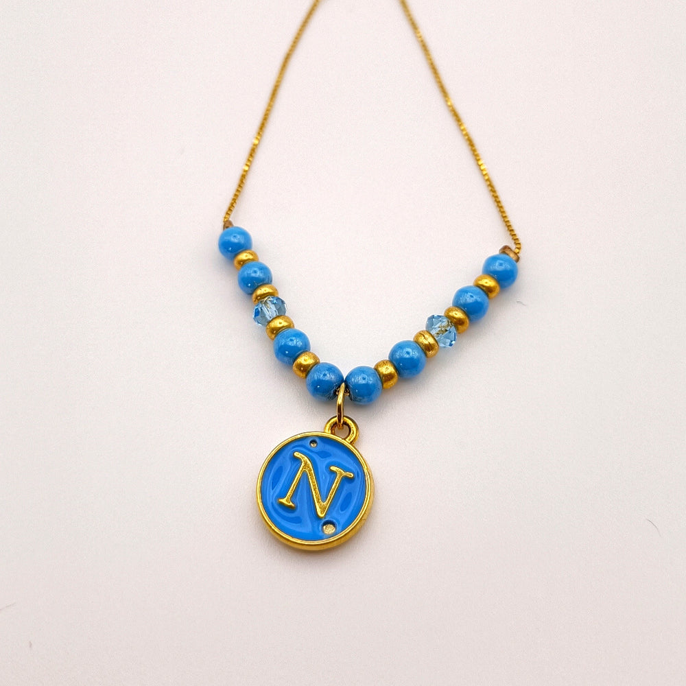 Bracciale oro Forza Napoli con perline azzurre e cristalli azzurri - ungioielloperte