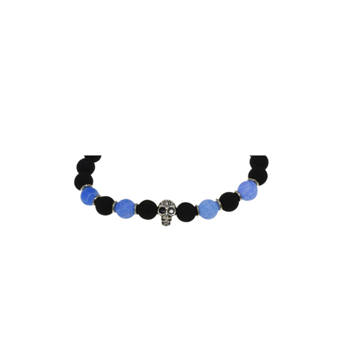 Bracciale unisex con teschio di ungioielloperte e perle in vetro e pietra lavica