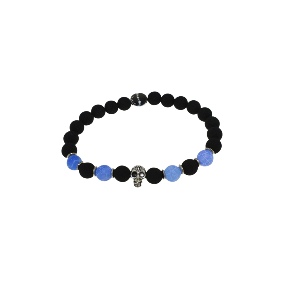 Bracciale unisex con teschio di ungioielloperte e perle in vetro e pietra lavica