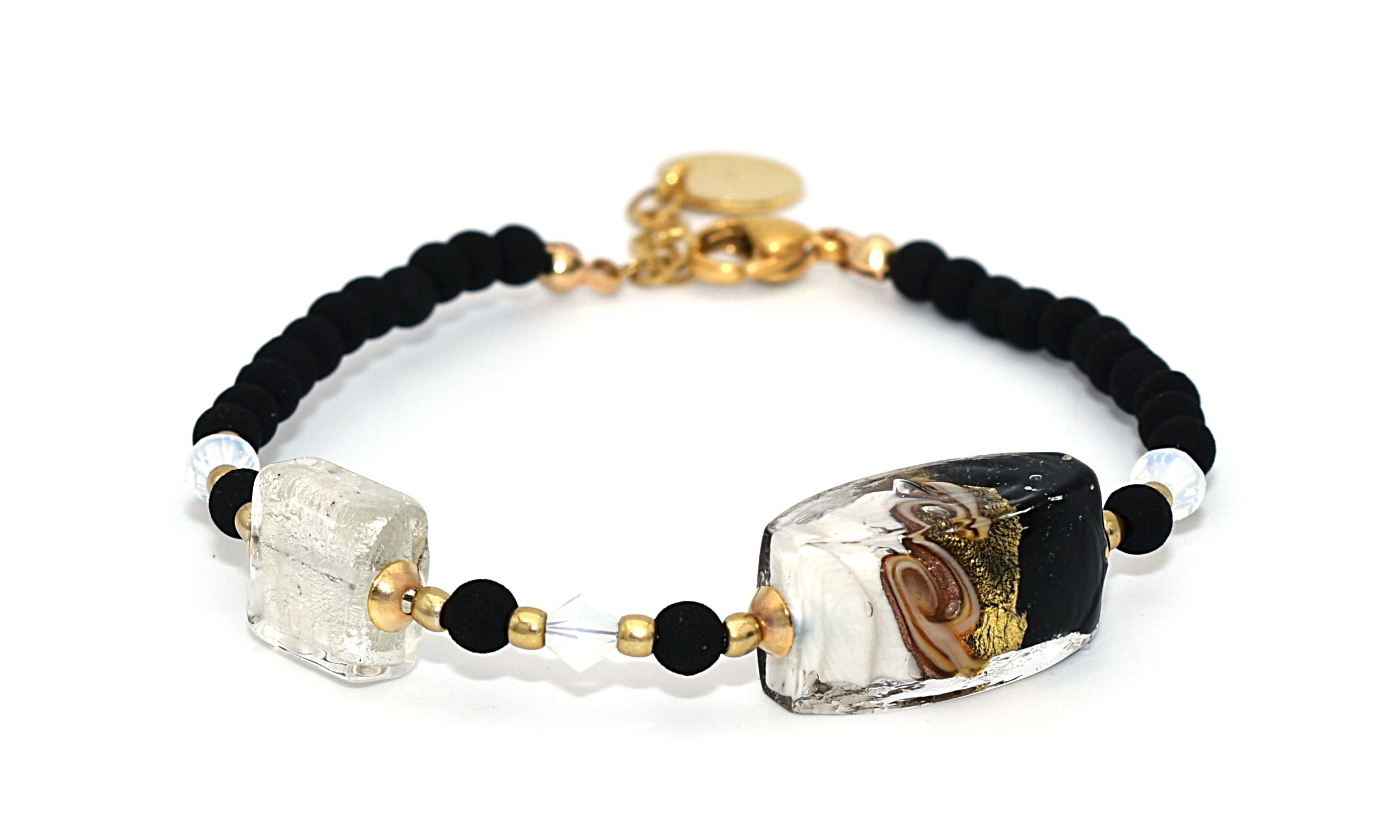 Bracciale con perle geometriche by ungioielloperte, pietra lavica e vetro murano