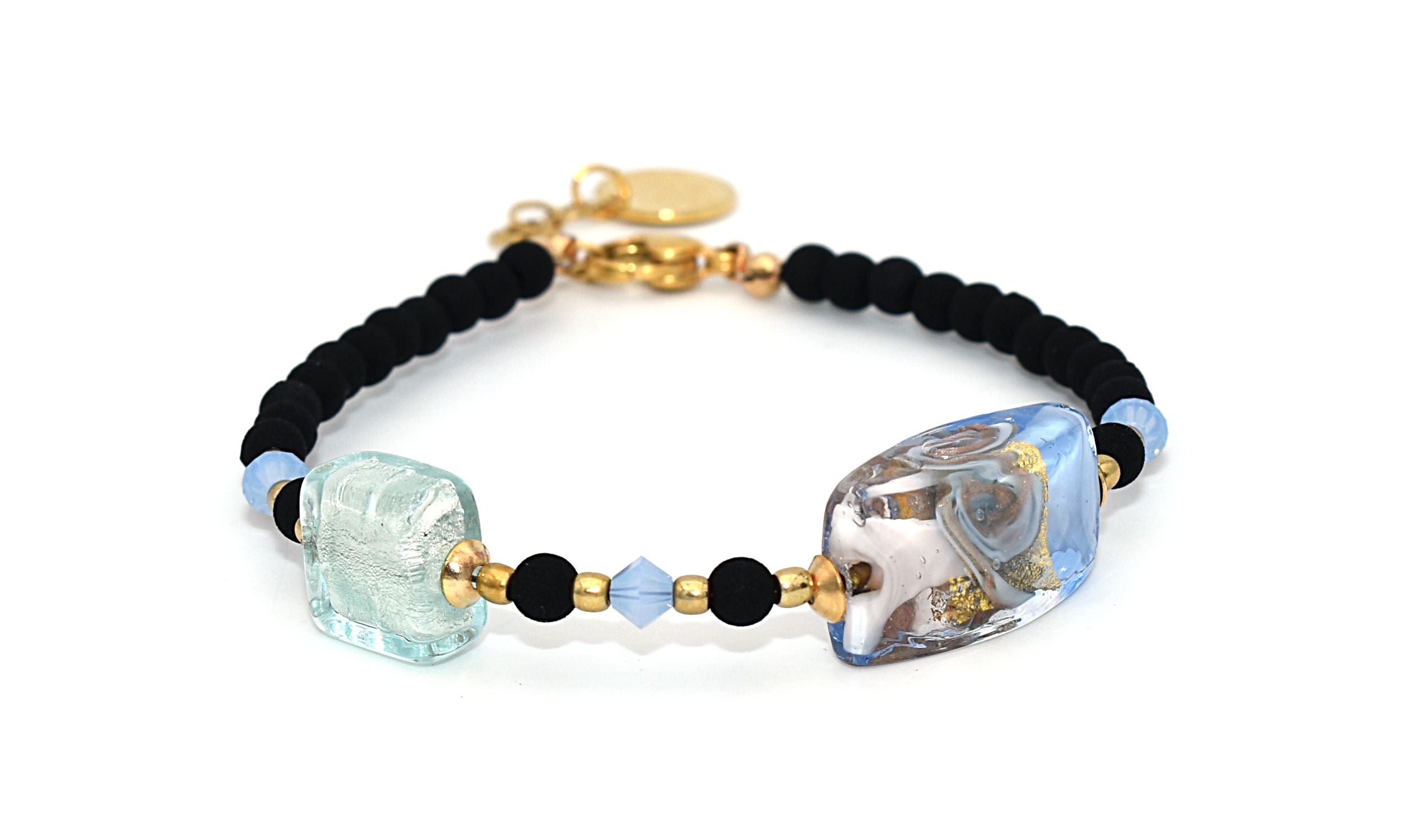 Bracciale con perle geometriche by ungioielloperte, pietra lavica e vetro murano