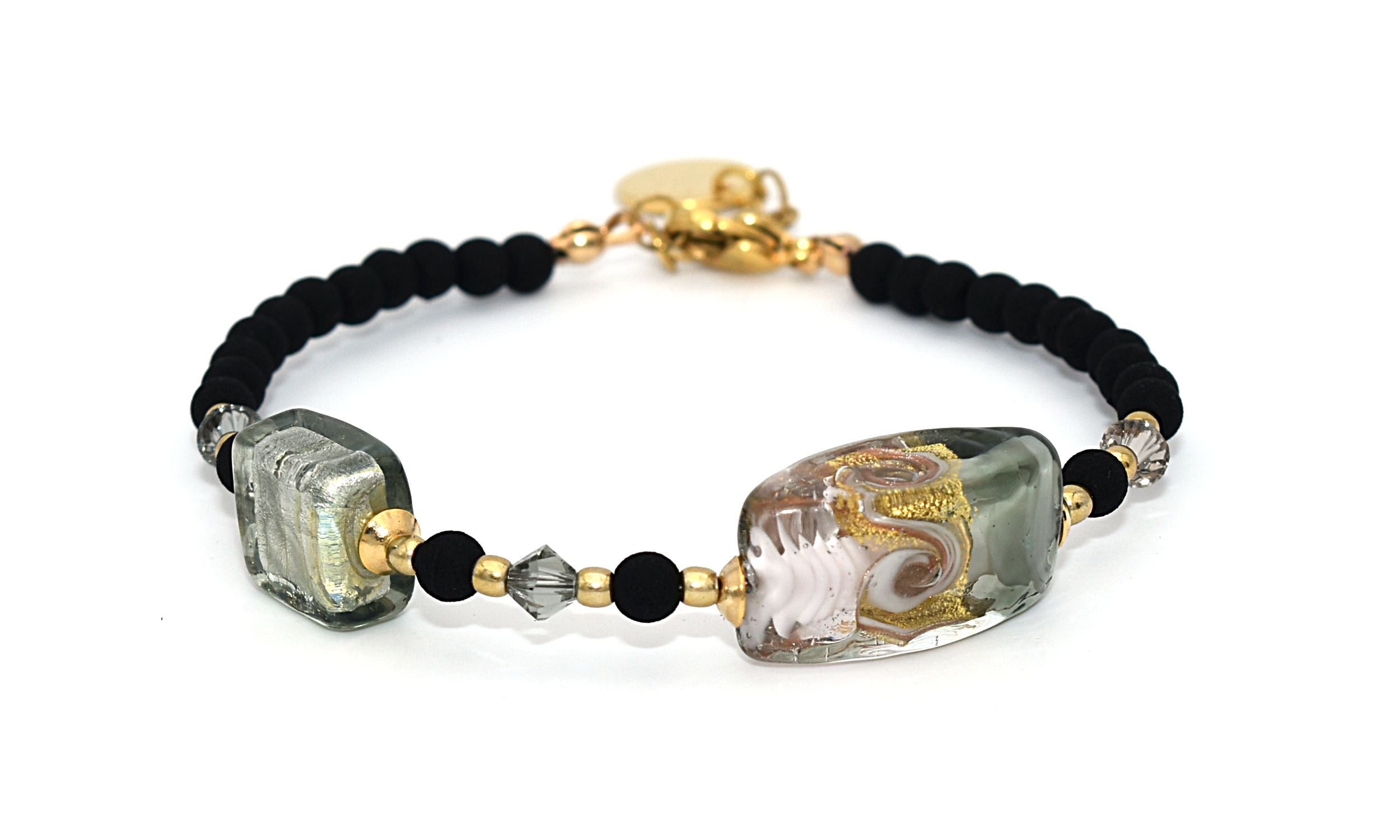 Bracciale con perle geometriche by ungioielloperte, pietra lavica e vetro murano