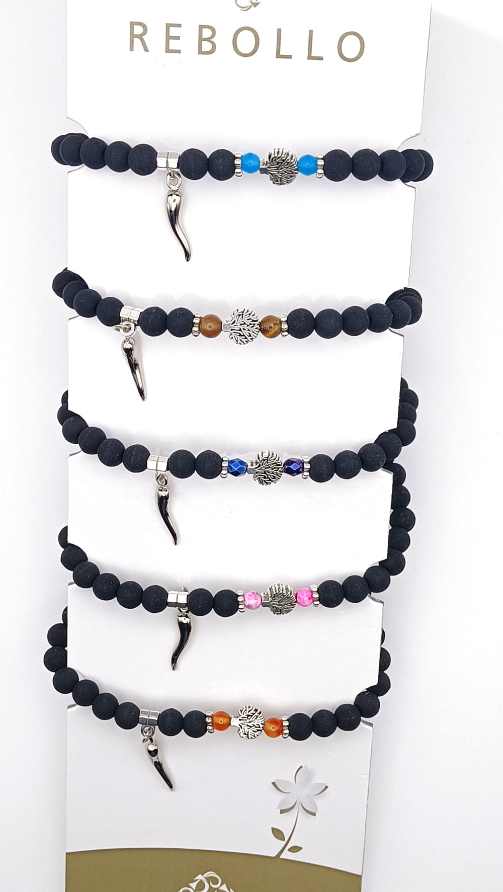 Collezione bracciali pietra lavica albero della vita e cornetto - giamas